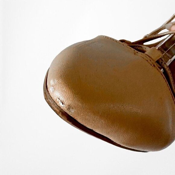 Zara Nude Beige Brown Goat Leather Lace Up Ballet Flats Size 6 - Picture 8 of 10